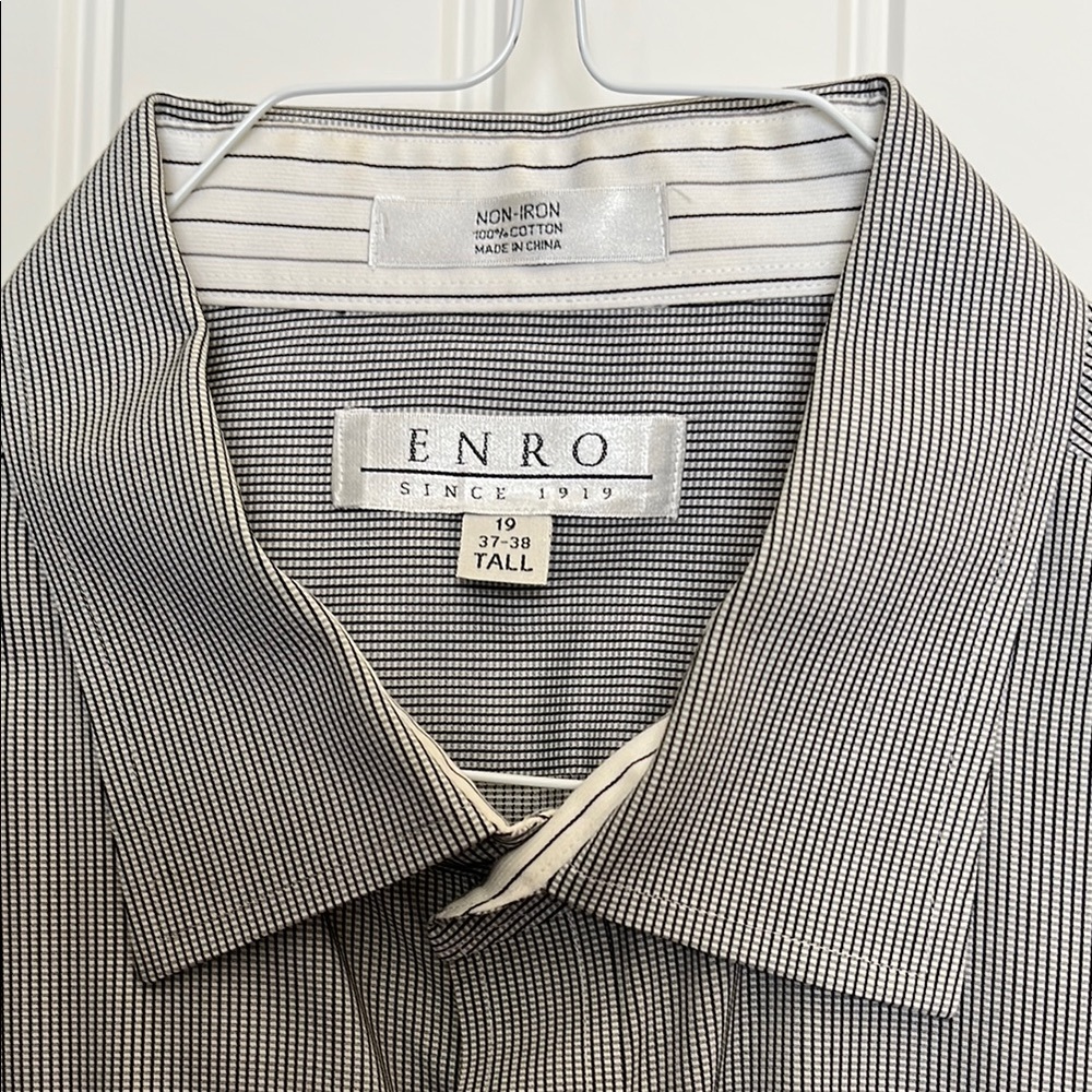 Tall Men's ENRO Black and White Checkered Shirt Size 19
